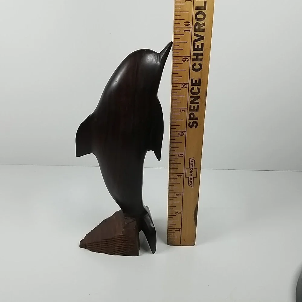 Vintage Ironwood Dolphin Statue Hand Carved Dolphin Decor Marine Coastal Art